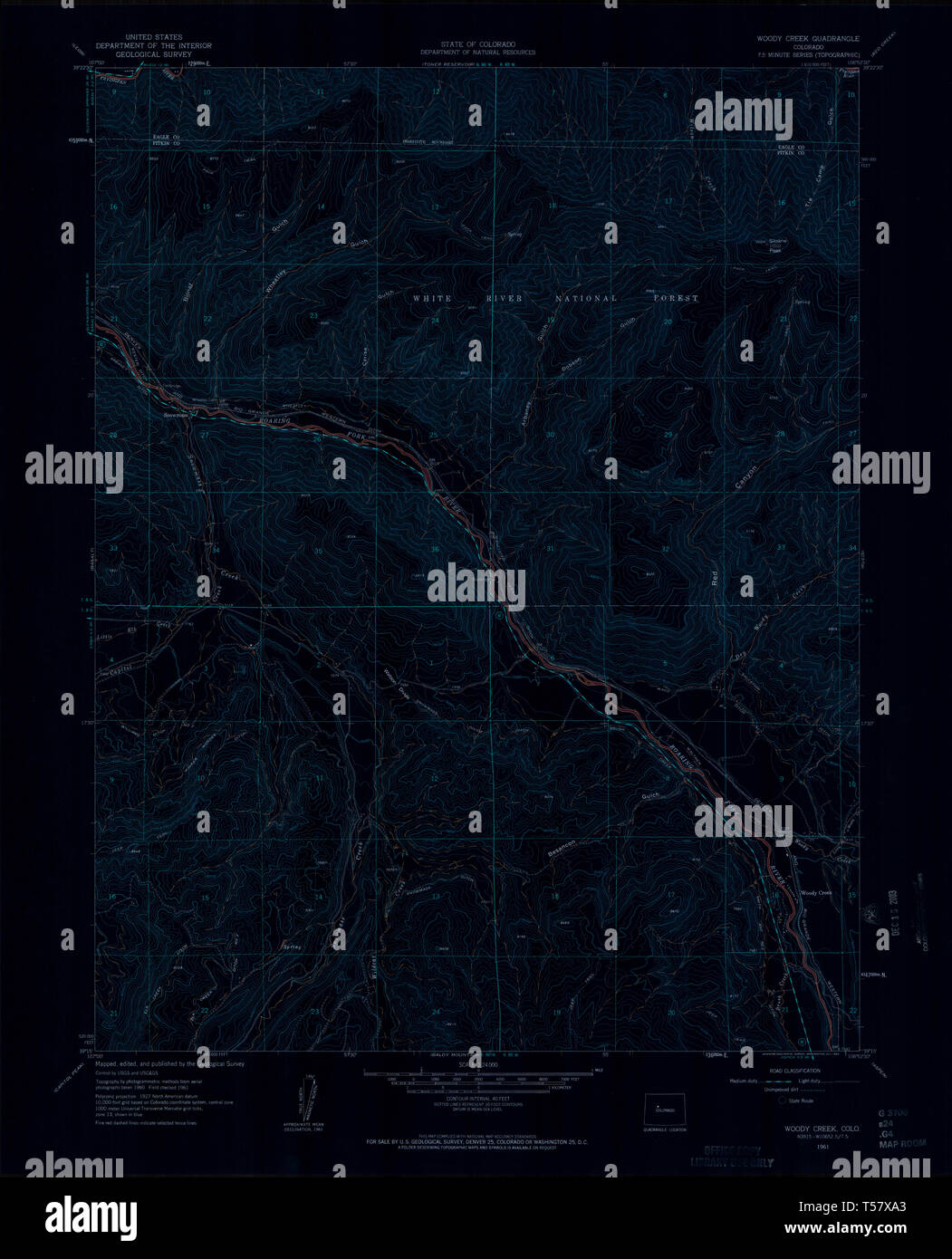 USGS TOPO Map Colorado CO Woody - Usgs Topo Map Colorado Co Woody Creek 401712 1961 24000 Inverted Restoration T57XA3 