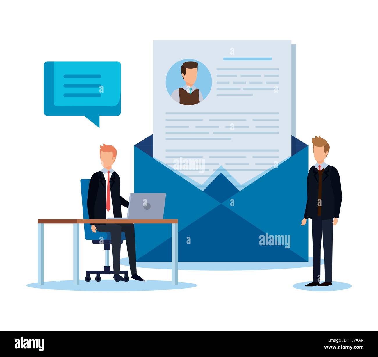 businessmen with curriculum vitae - Businessmen With Curriculum Vitae And Chat Bubble T57XAR 