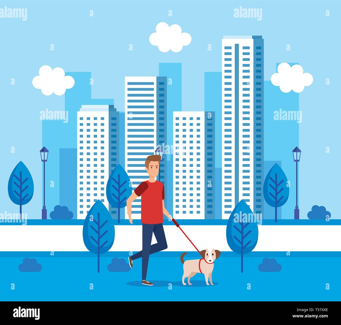 young man walking with dog Stock Vector Image & Art - Alamy