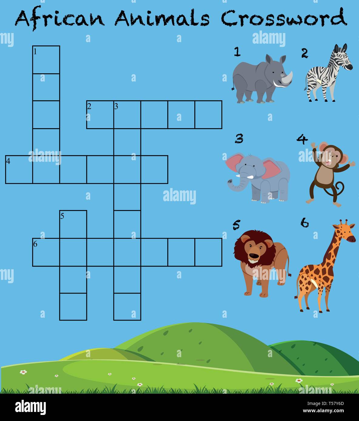 Set of wild animal crossword game illustration Stock Vector Image & Art