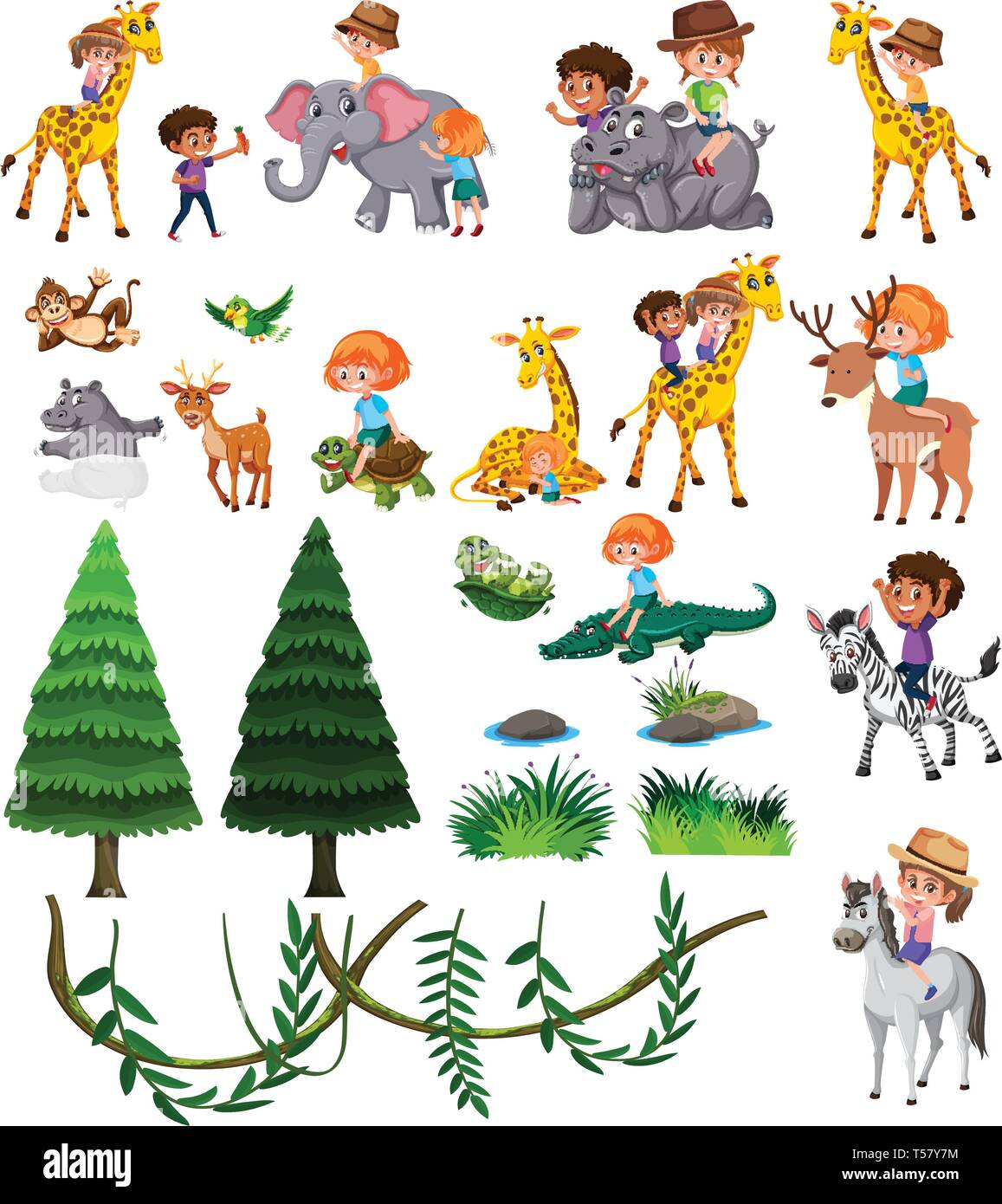 Set of wild animal and children illustration Stock Vector Image & Art ...