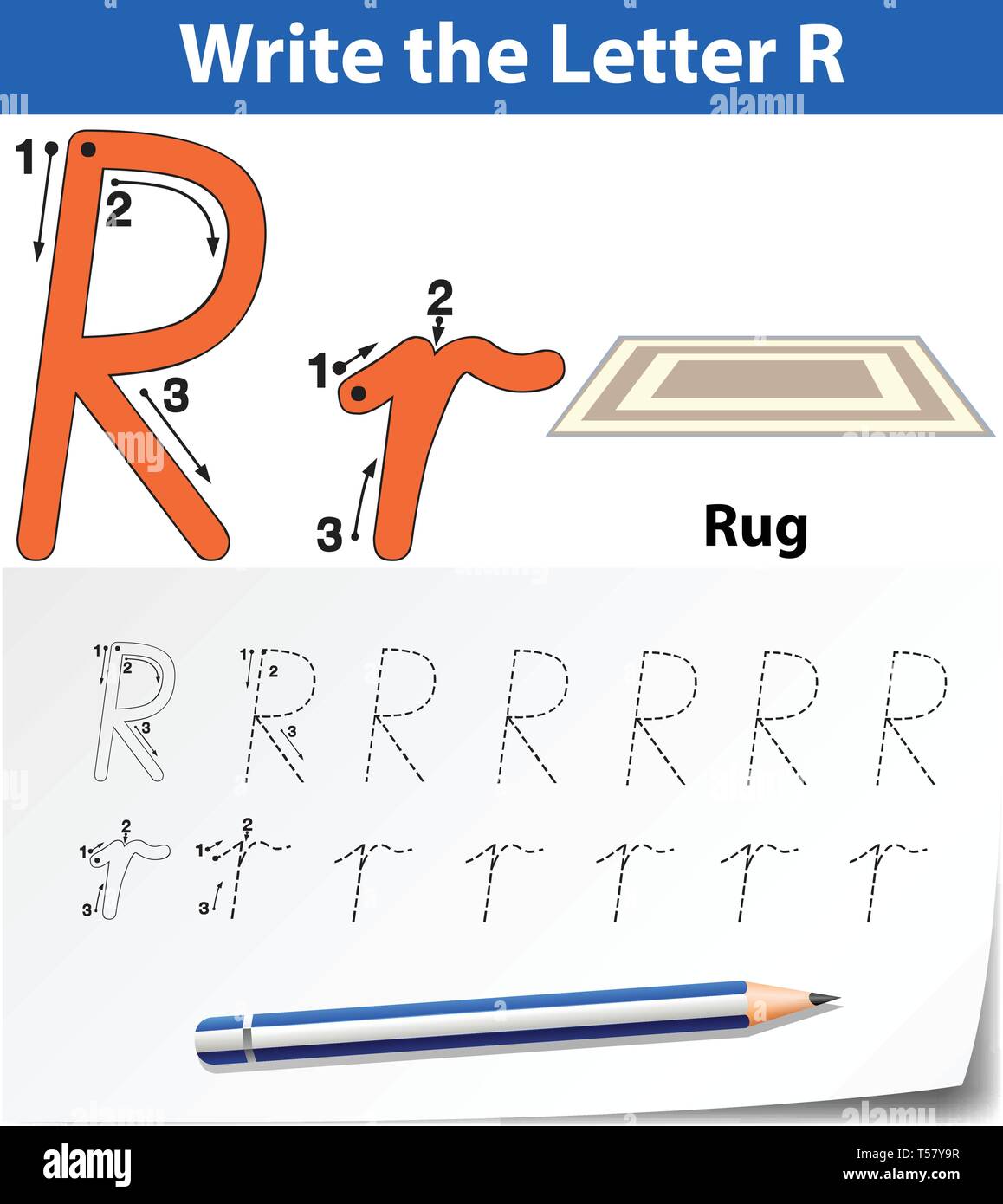 letter r tracing alphabet worksheets illustration stock vector image art alamy