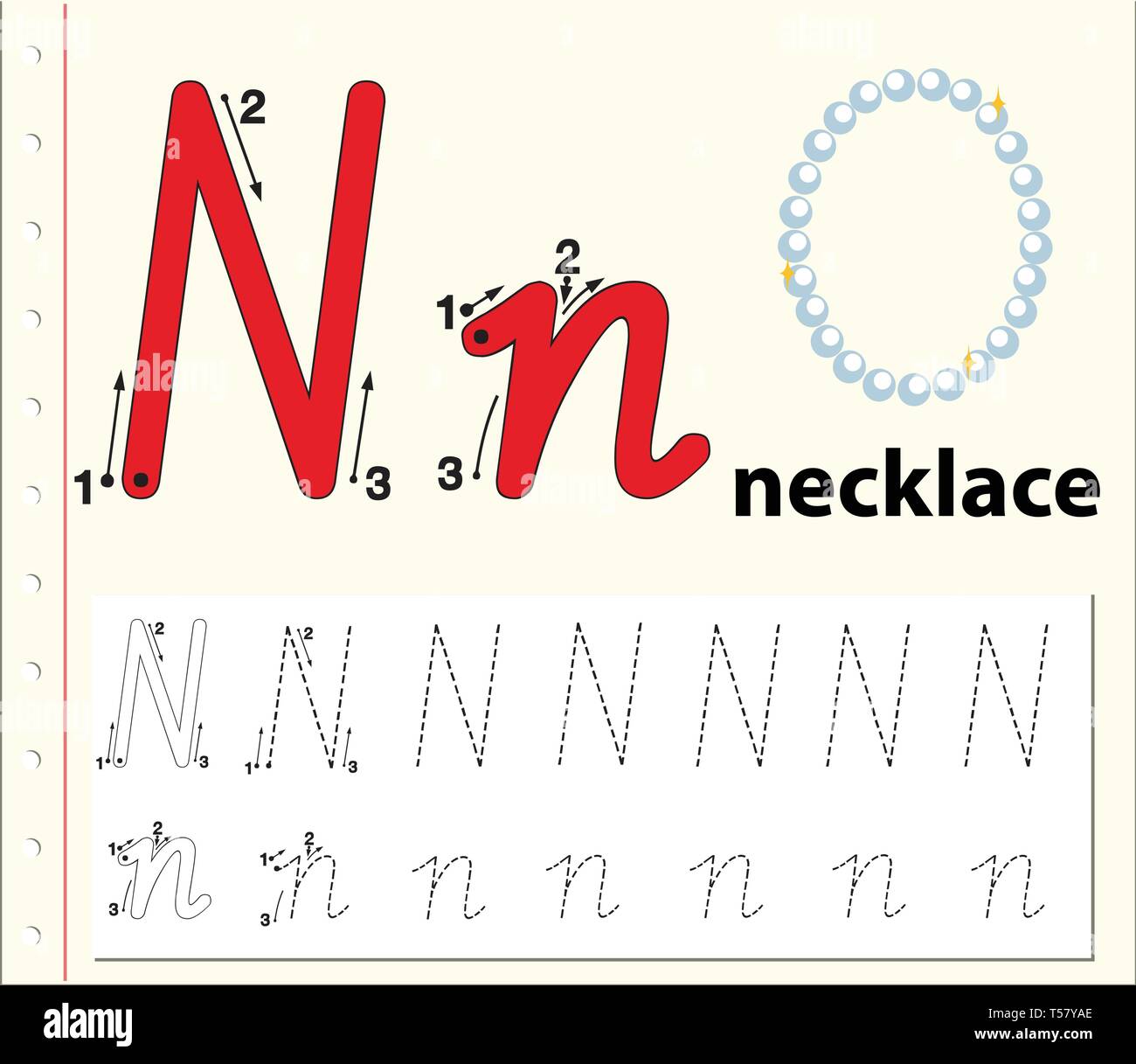 Letter N Tracing Alphabet Worksheets Illustration Stock Vector Image