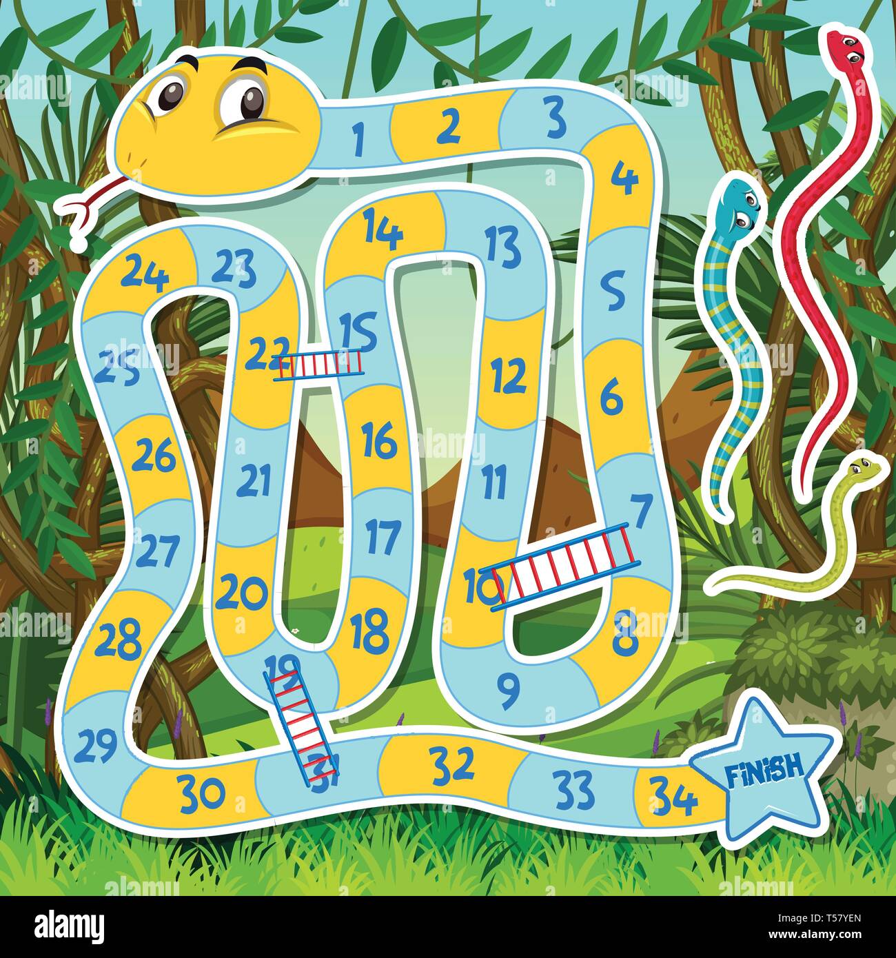 Snake Ladder Jogo Tabuleiro Para Crianças Modelo Ilustração vetor(es) de  stock de ©brgfx 494597290