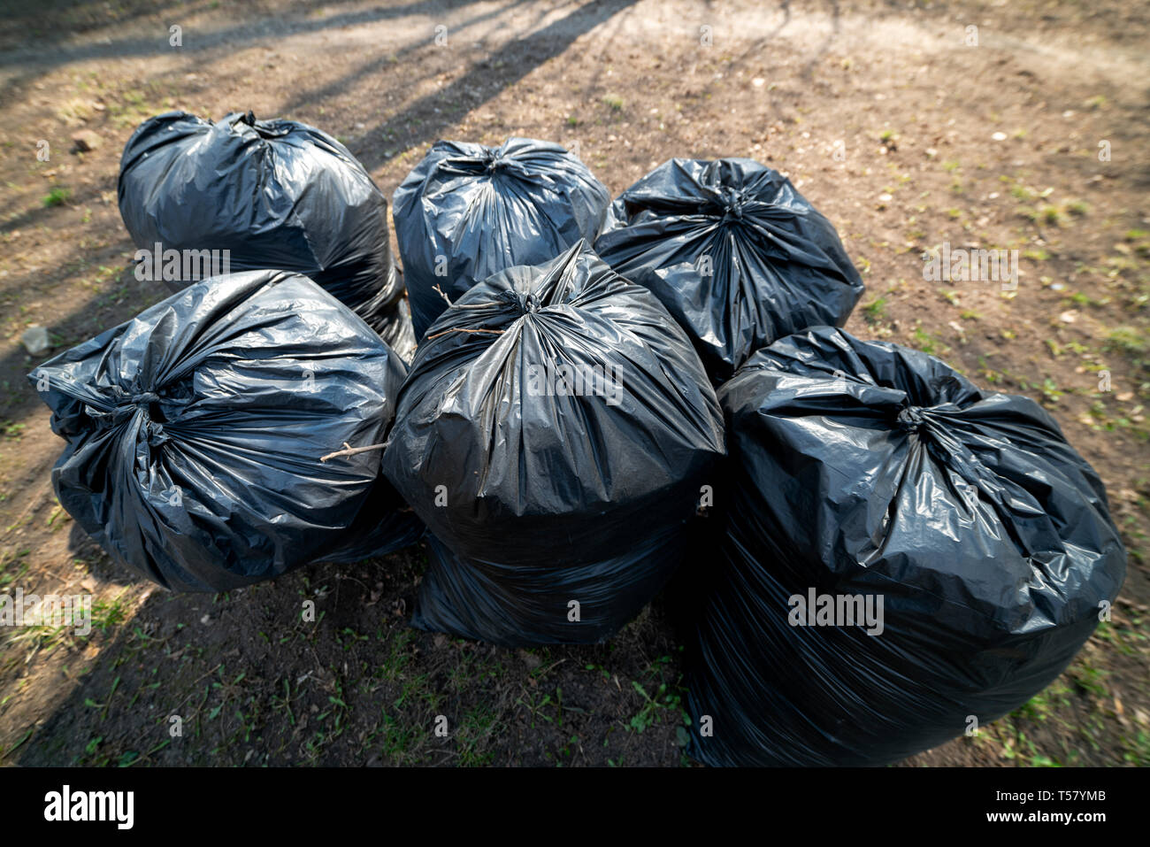 Large black garbage bags. Stock Photo