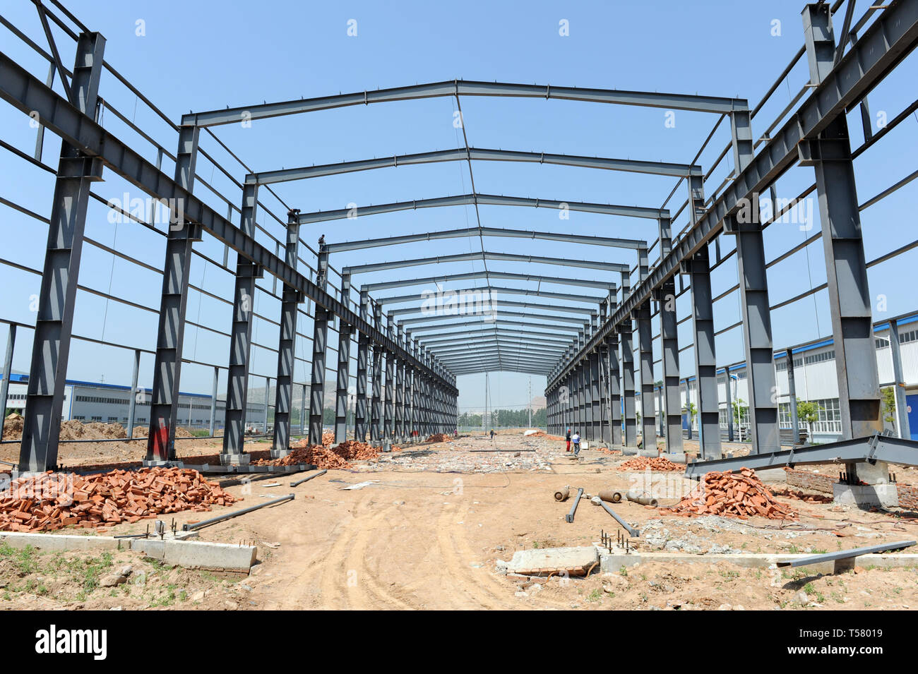Steel frame factory building site Stock Photo Alamy