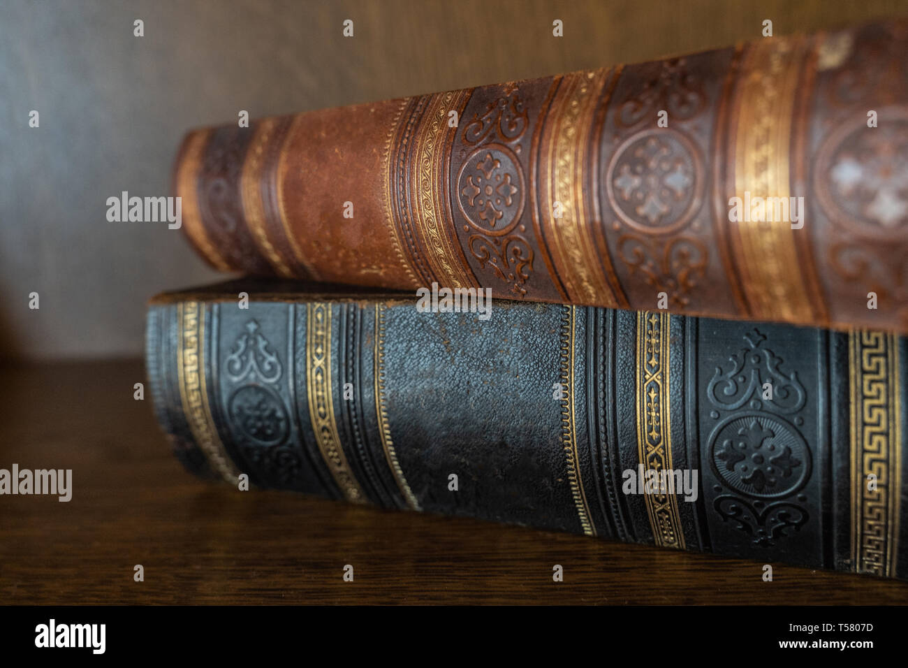 Two old dictionaries lie on one another (early 19th century Stock Photo