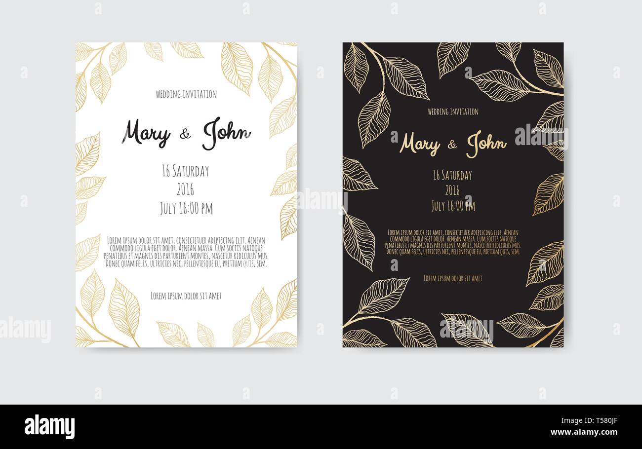 Vector invitation with gold floral elements. Luxury ornament template. greeting card, invitation design background Stock Vector