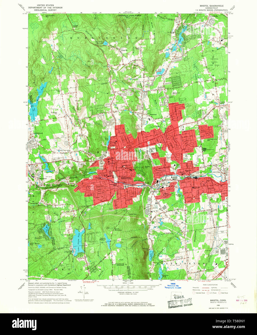 USGS TOPO Map Connecticut CT Bristol 330480 1966 24000 Restoration