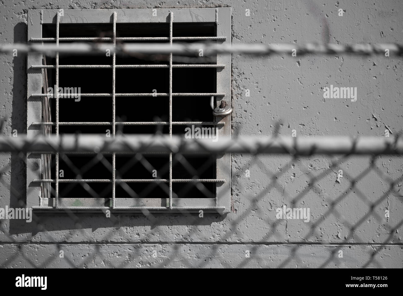 Close up of features of a barbed wire fence Stock Photo