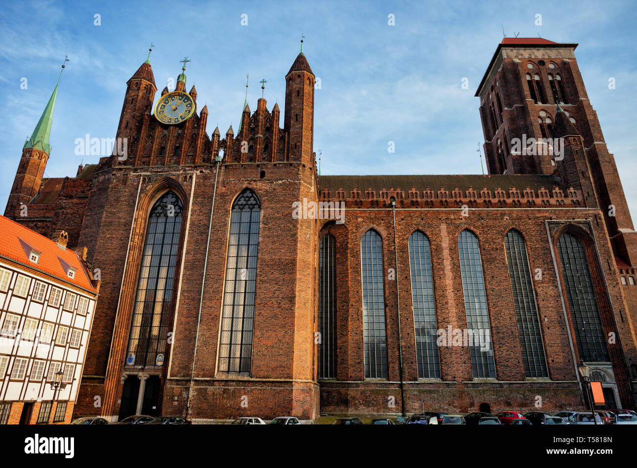 St. Mary Church (Bazylika Mariacka) in Gdansk, Poland, Basilica of the Assumption of the Blessed Virgin Mary, Gothic architecture city landmark built  Stock Photo