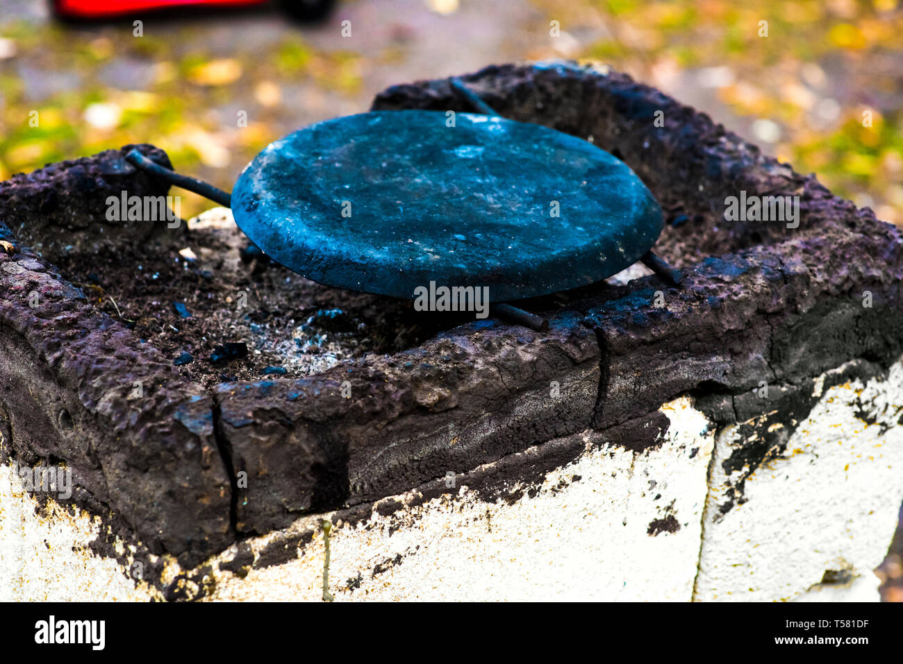 vintage stone tilesfor cooking in nature at the stake Stock Photo - Alamy