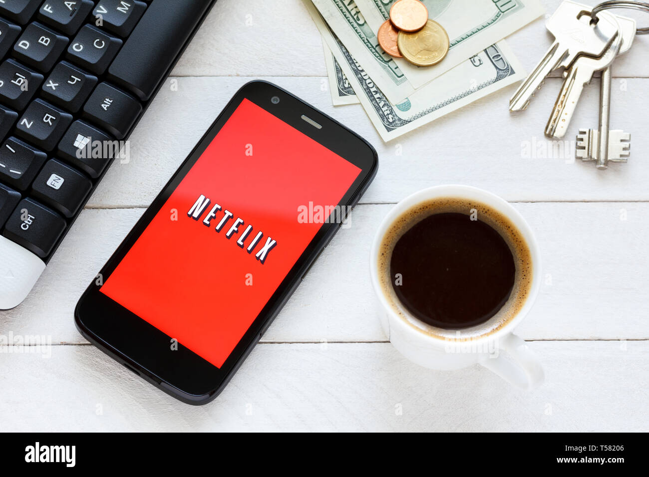KIEV, UKRAINE - June 9: Netflix service logo on new smartphone, in Kiev