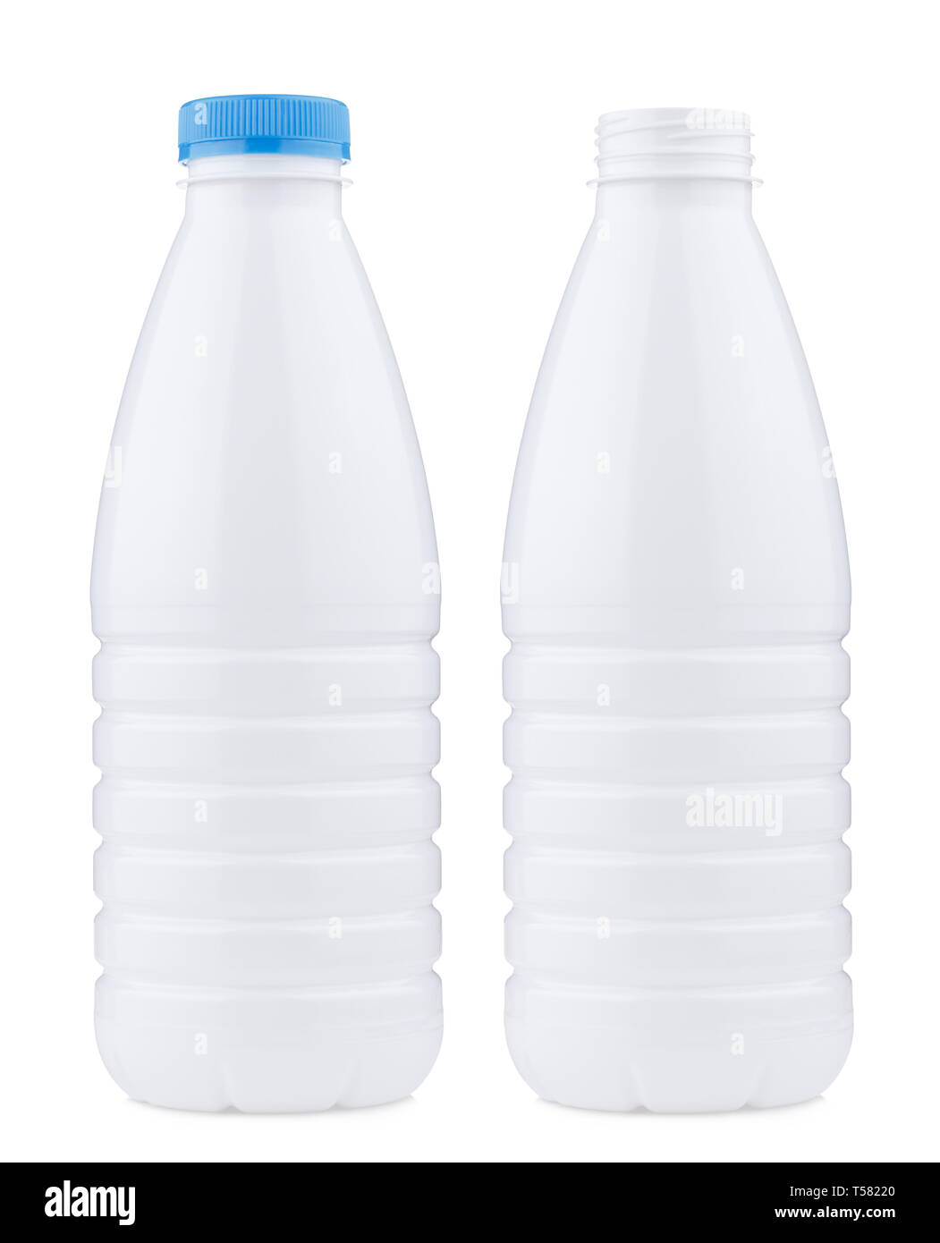 Plastic 1 liter bottle closed and open, isolated on white background Stock Photo