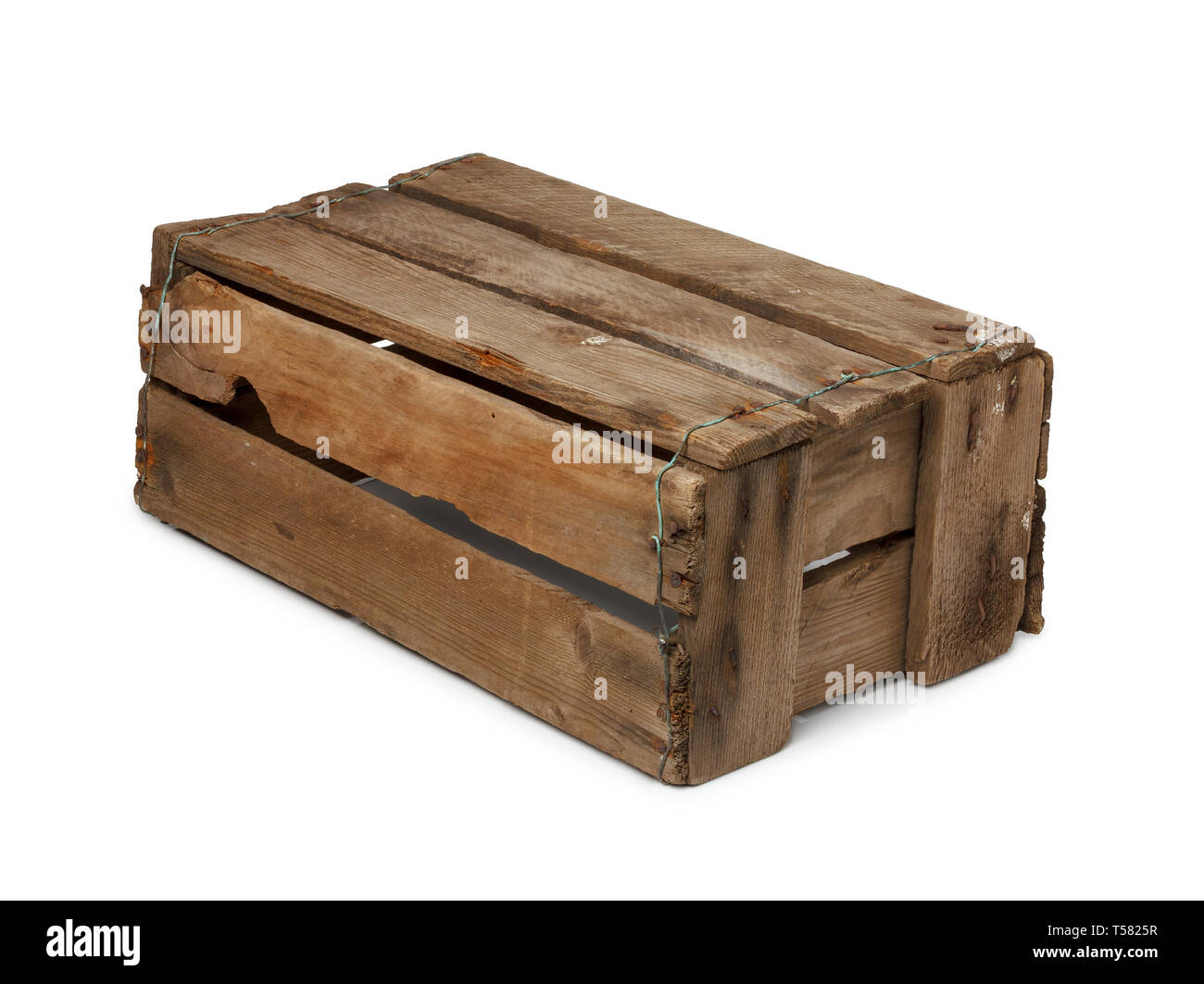 Vintage wooden box turned upside down, isolated on white background Stock Photo