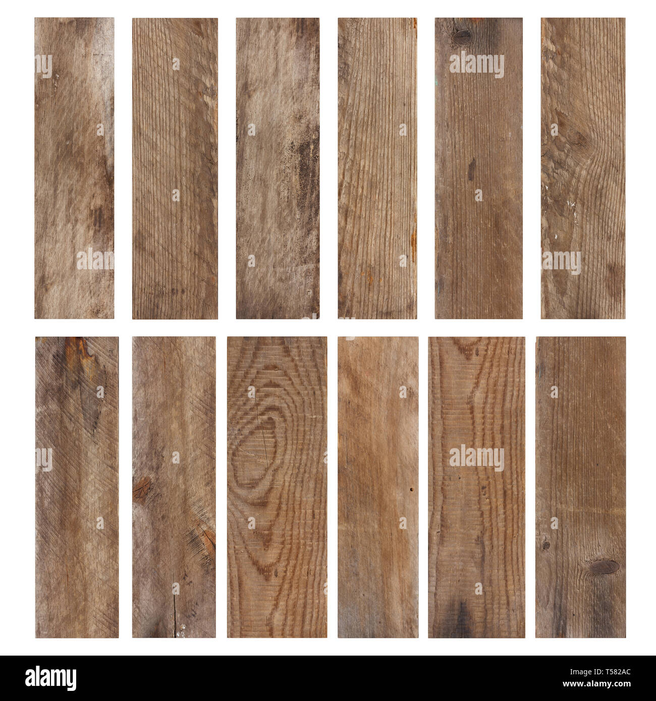 Set of vintage weathered wooden planks isolated on white background ...