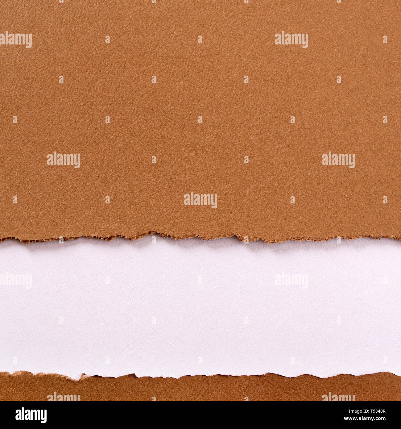Torn brown paper background frame strip bottom edge Stock Photo