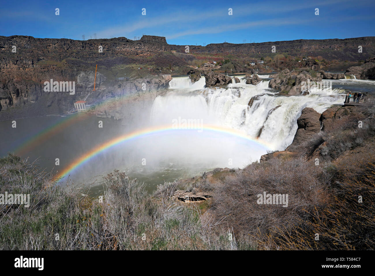 Springtime at Shoshone Falls on the Snake River display beautiful rainbows. Stock Photo
