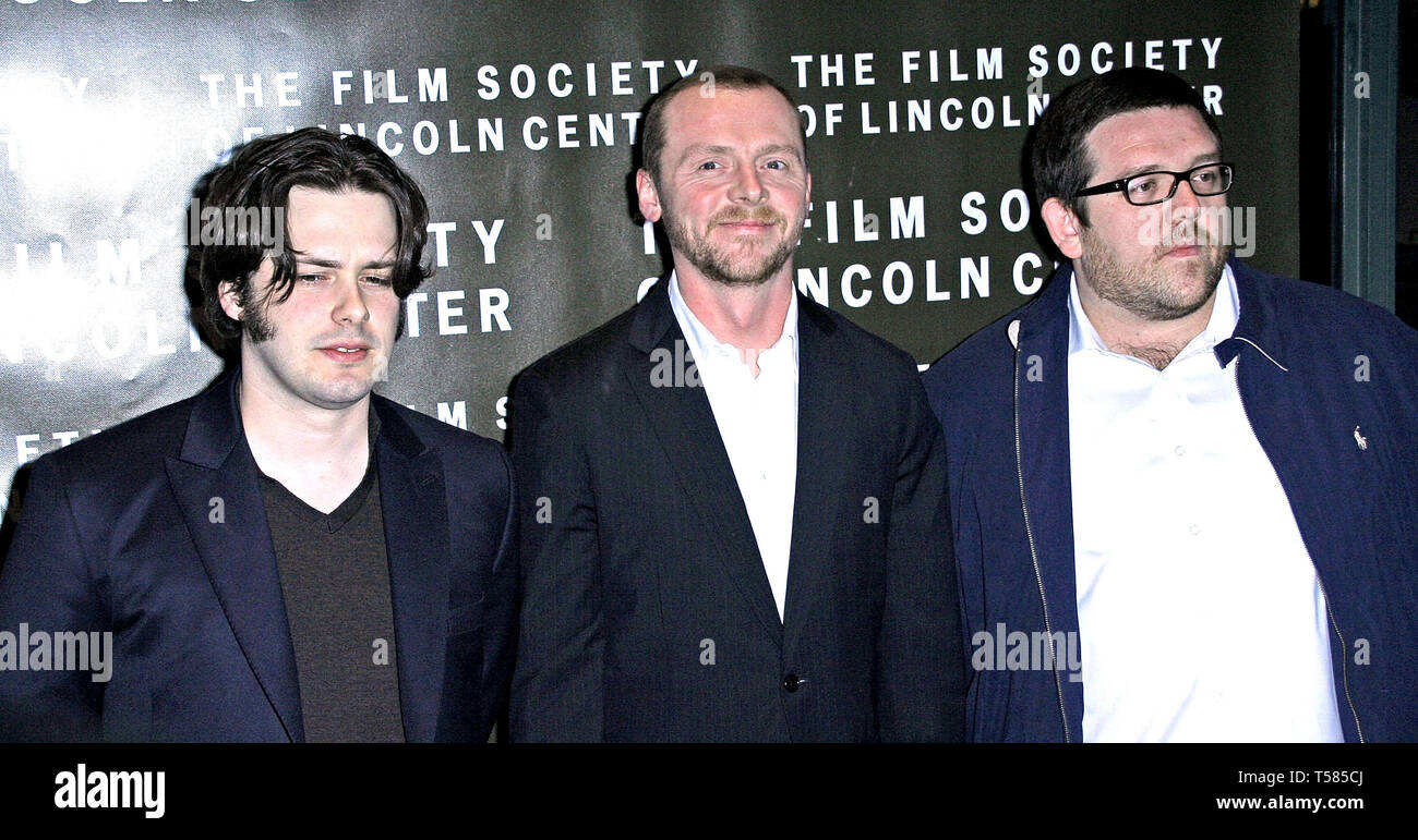 New York, USA. 10 Apr, 2007.  Edgar Wright, Simon Pegg, Nick Frost at The New York Premiere for 'Hot Fuzz' at The Walter Reade Theater, Film Society of Lincoln Center on April 10, 2007 in New York, NY. Credit: Steve Mack/S.D. Mack Pictures/Alamy Stock Photo