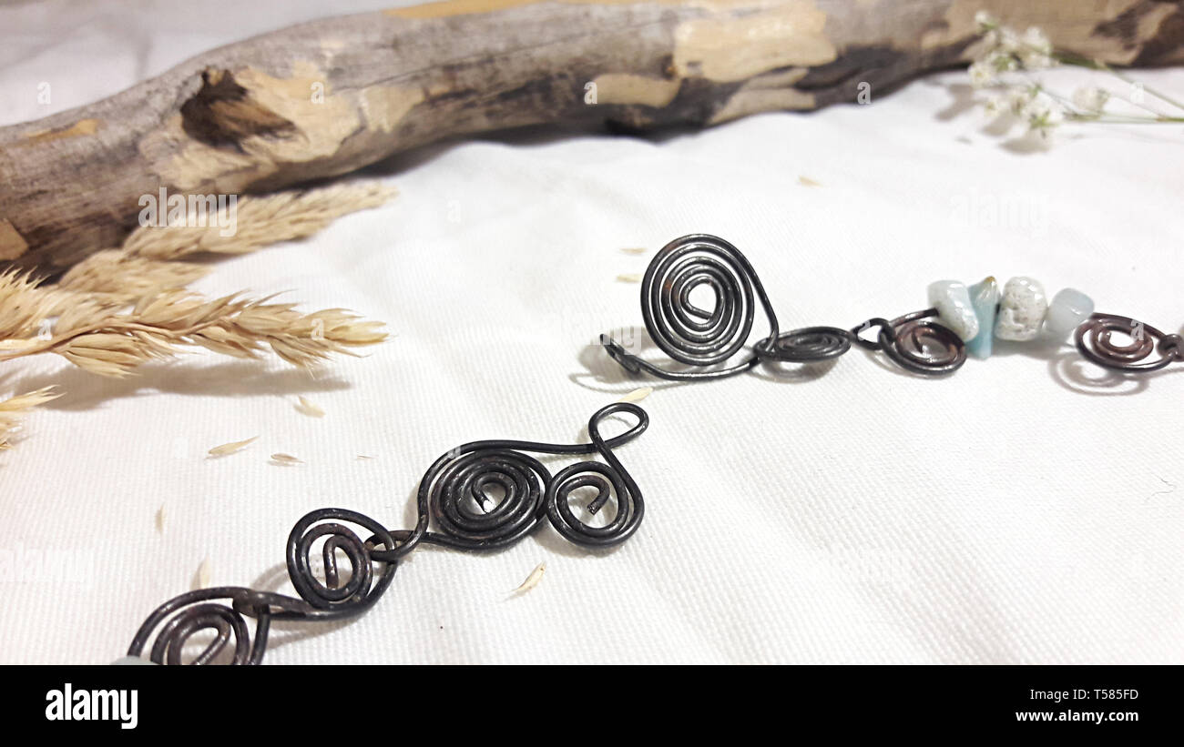 Wire-wrapped jewelry made locally in the US by a skilled artisan Stock Photo