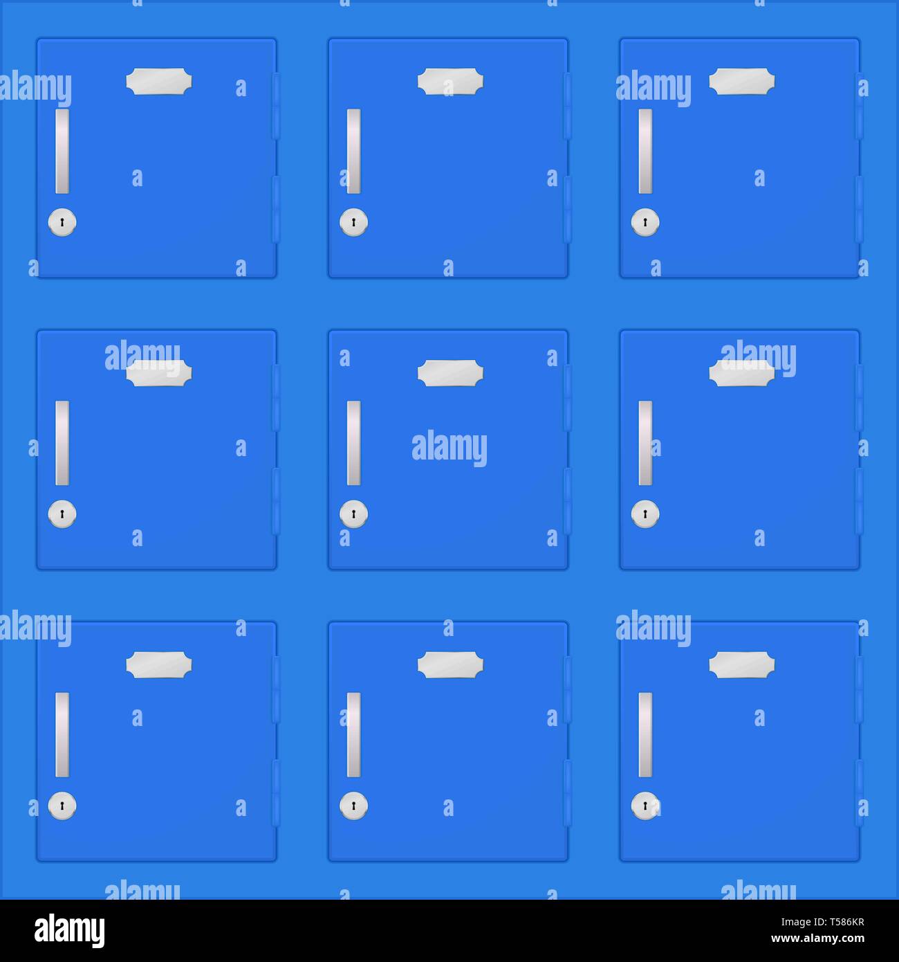 Safety deposit boxes. Blue lockers Stock Vector