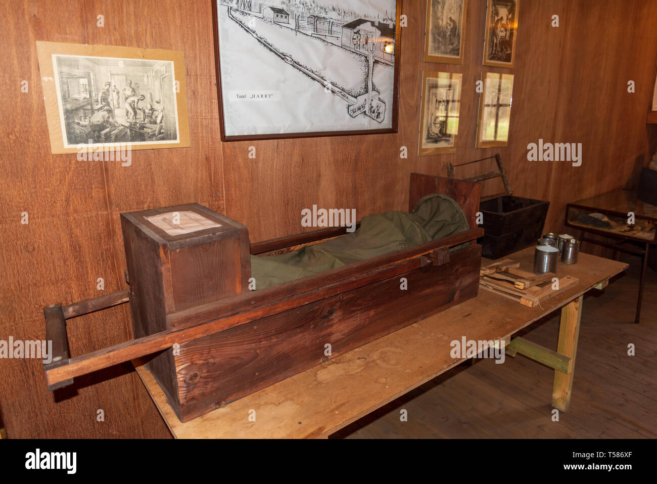 Inside replica of POW hut in Stalag Luft III Great Escape Camp, Zagan, Poland Stock Photo