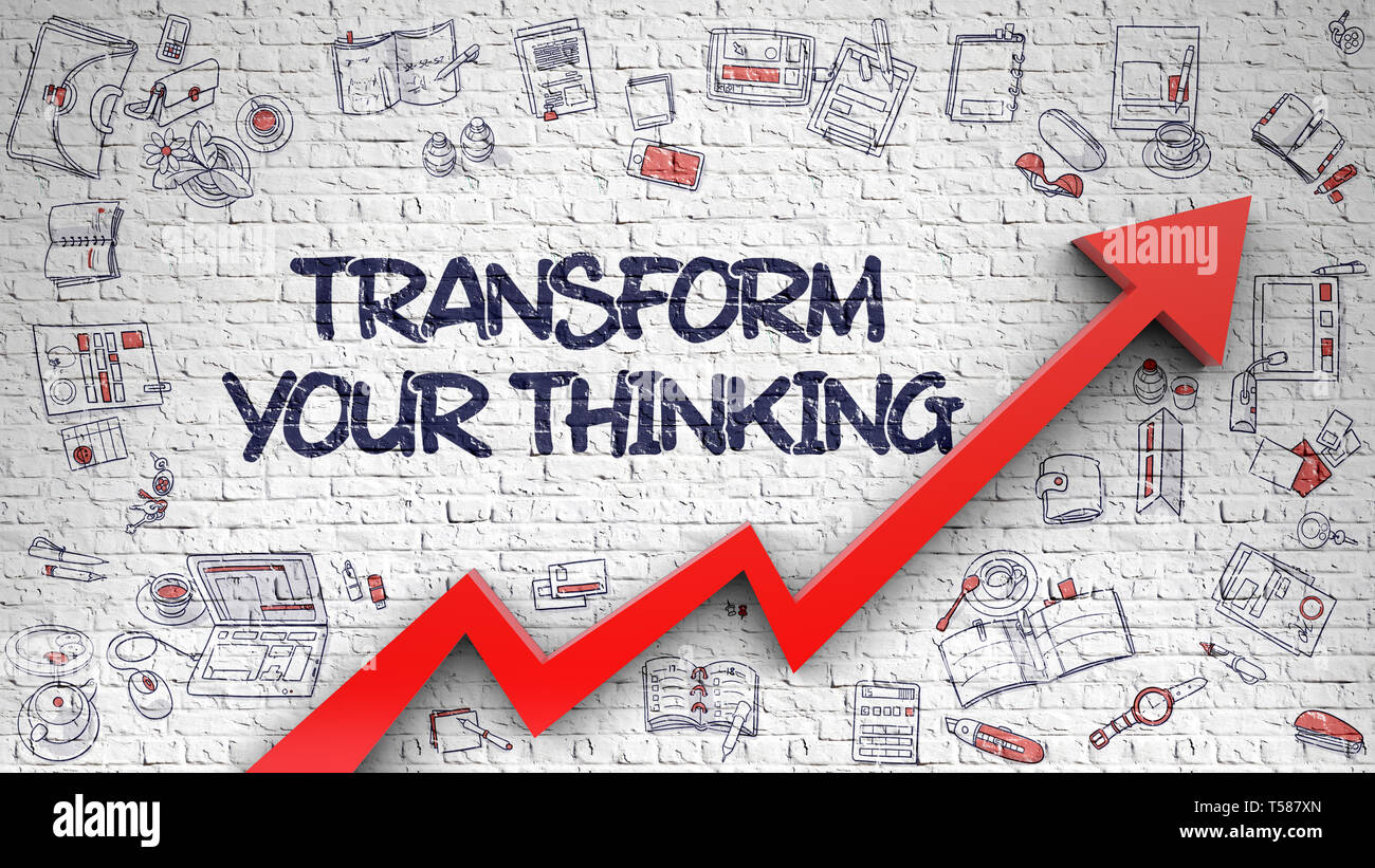 Transform Your Thinking Drawn on White Wall. 3d. Stock Photo