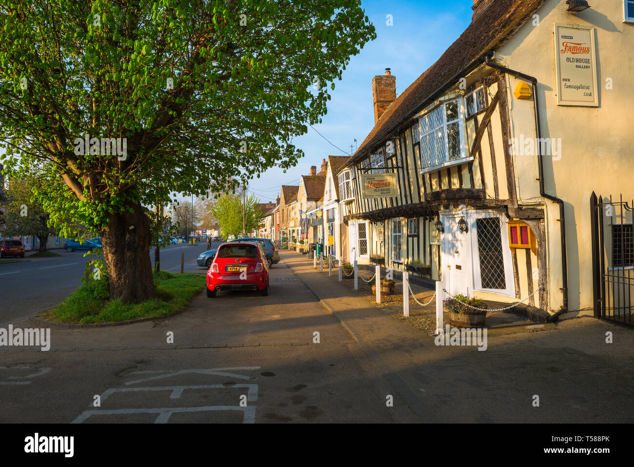 Long Melford Suffolk UK, view of shops and buildings in Hall Street