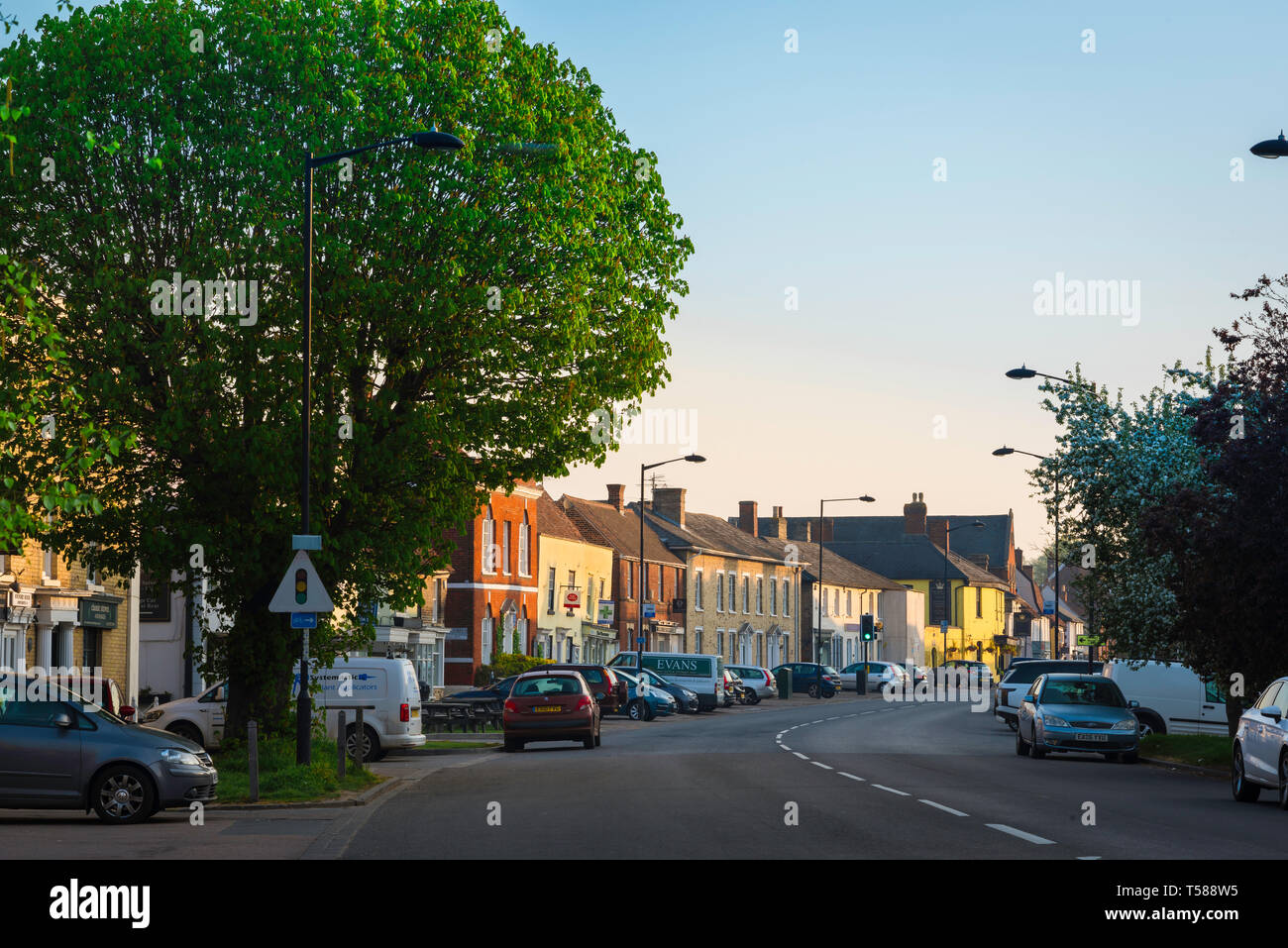 Long Melford Suffolk UK, view of shops and buildings in Hall Street