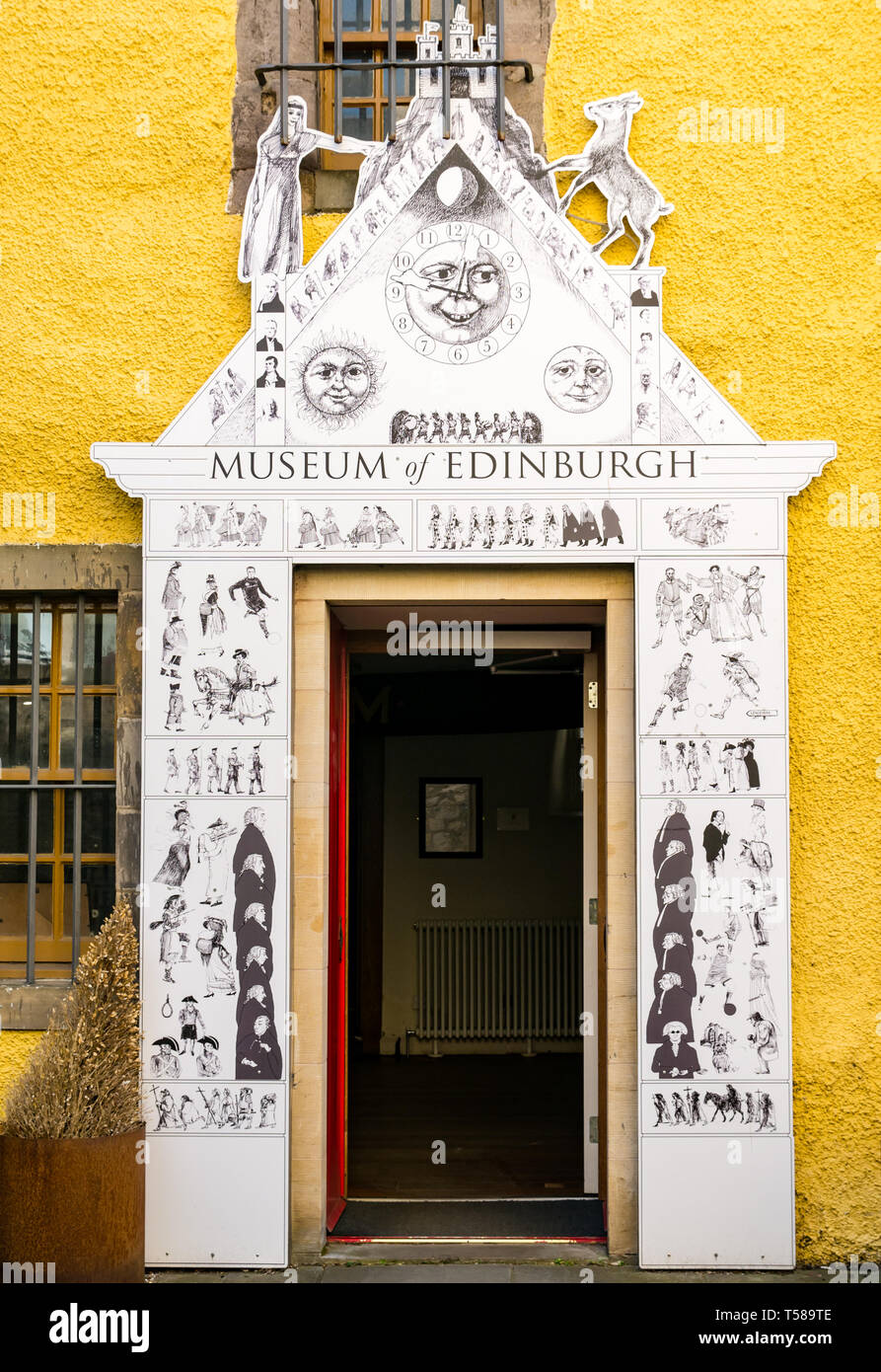 Old doorway entrance to Museum of Edinburgh, Royal Mile, Edinburgh, Scotland, UK Stock Photo