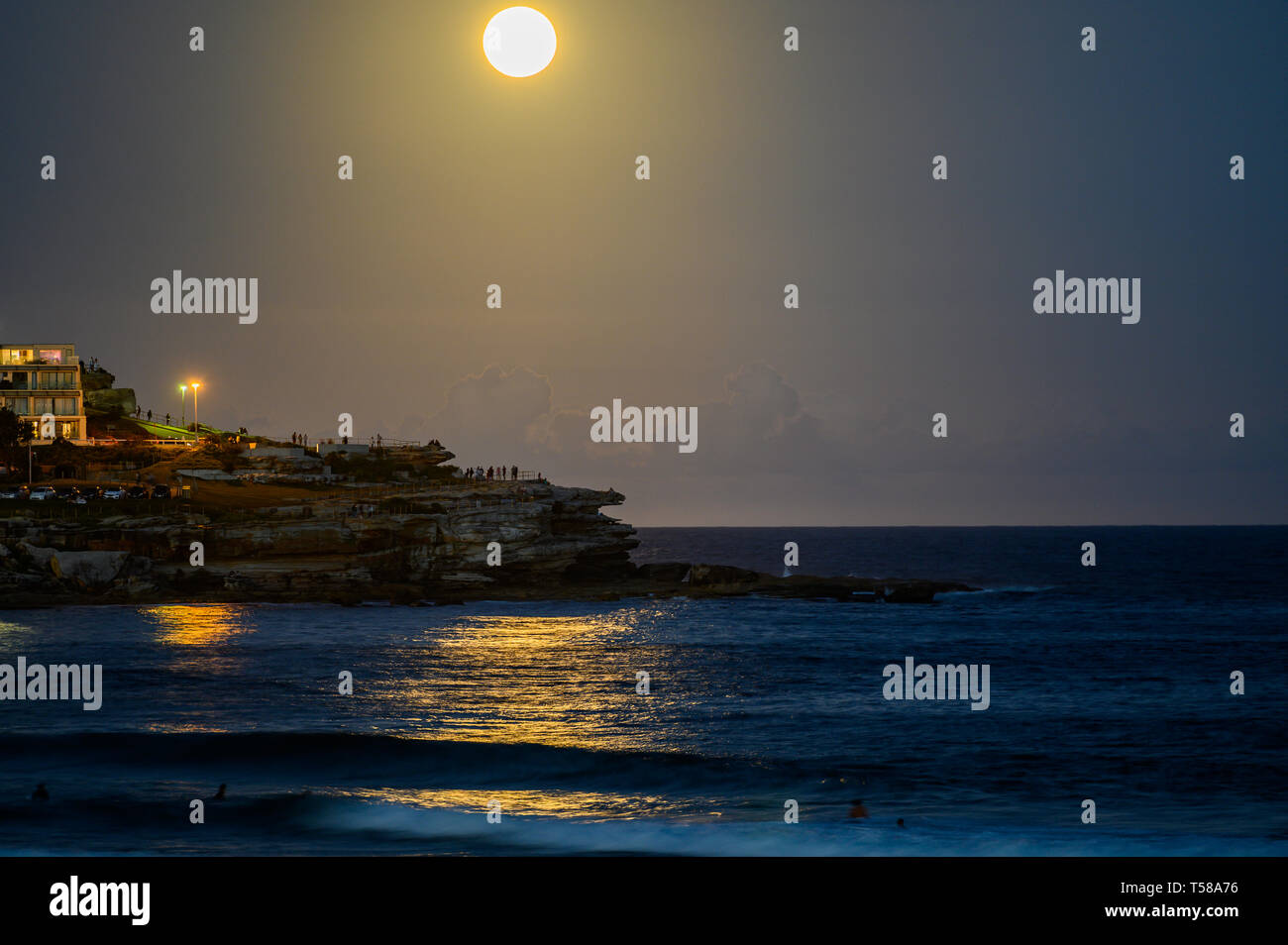 Full Moon Rising over Bondi Beach, Sydney, Australia Stock Photo