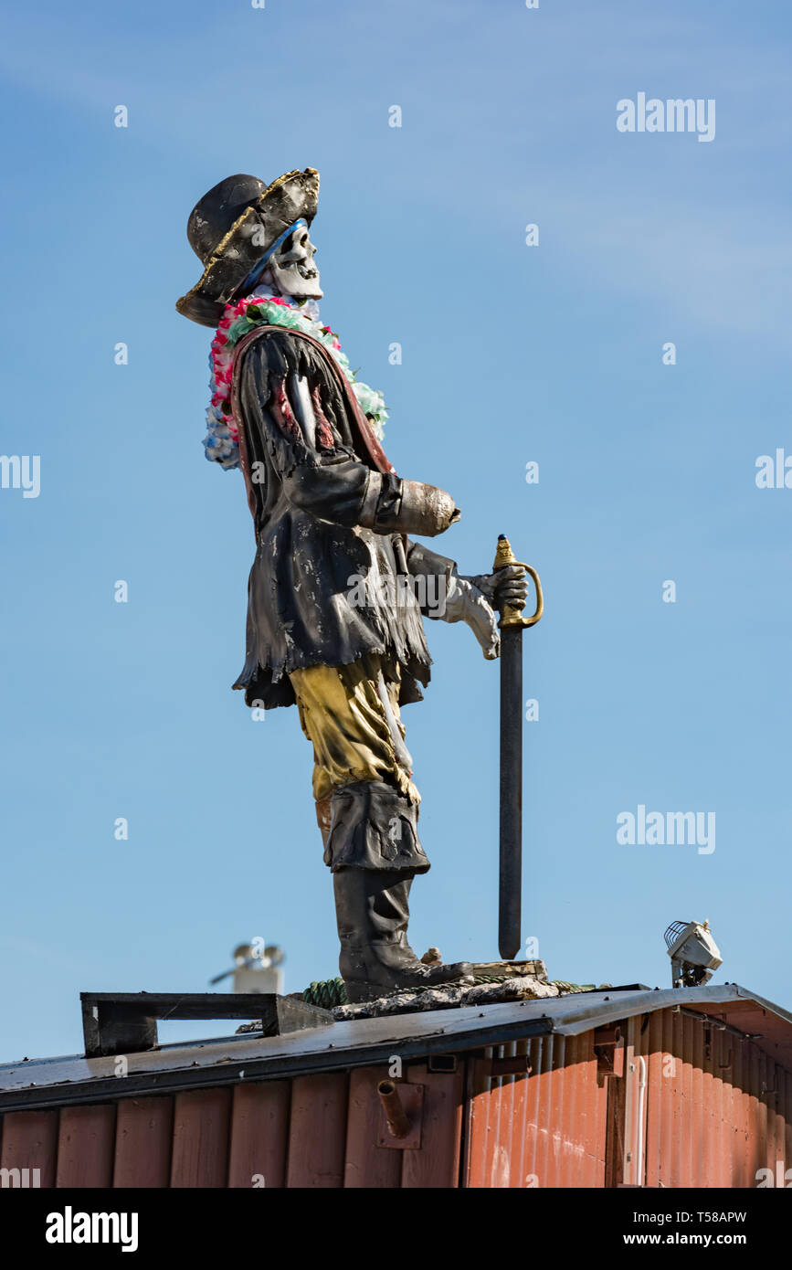 Pirate characters decorating the Lady Patricia ship based entertainment centre in Stadsgårdskajen, Stockholm Stock Photo