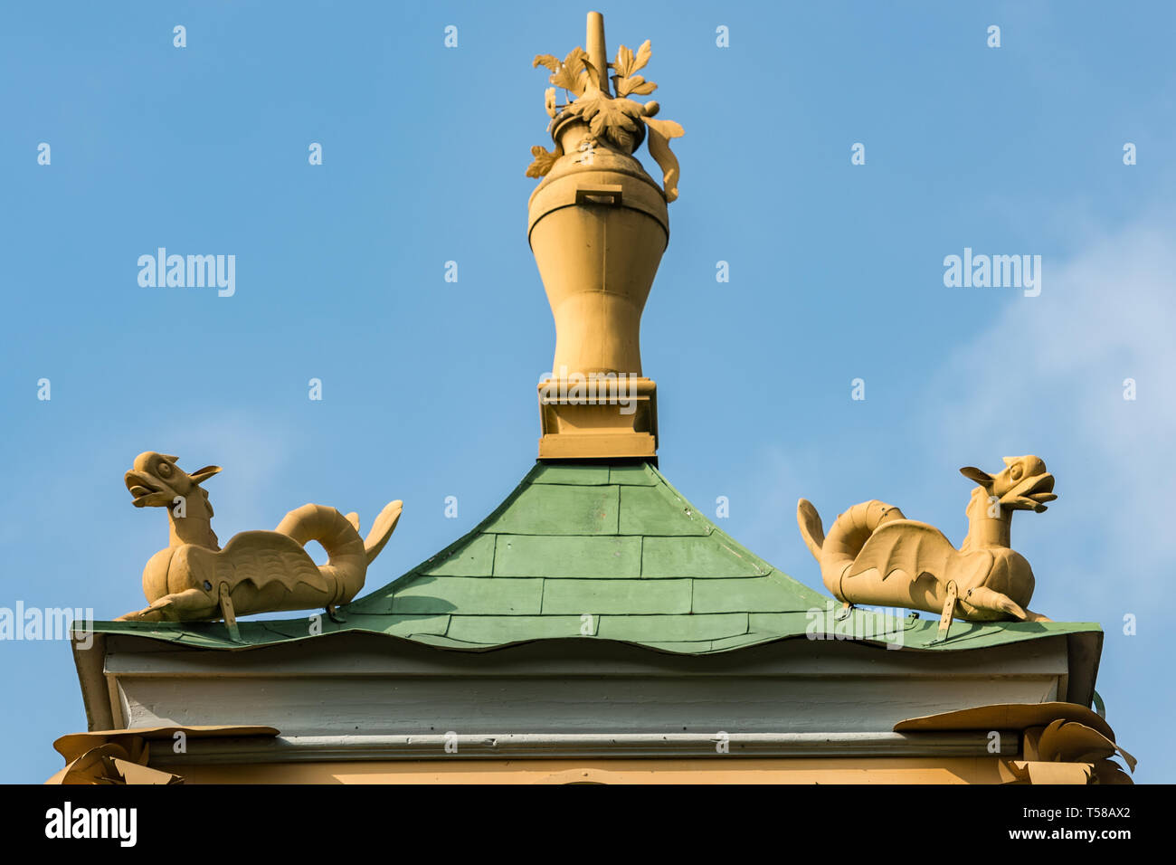 Detail of the roof of the tower of the Confidance dining room at the Swedish royal summer palace at Drottningholm Stock Photo