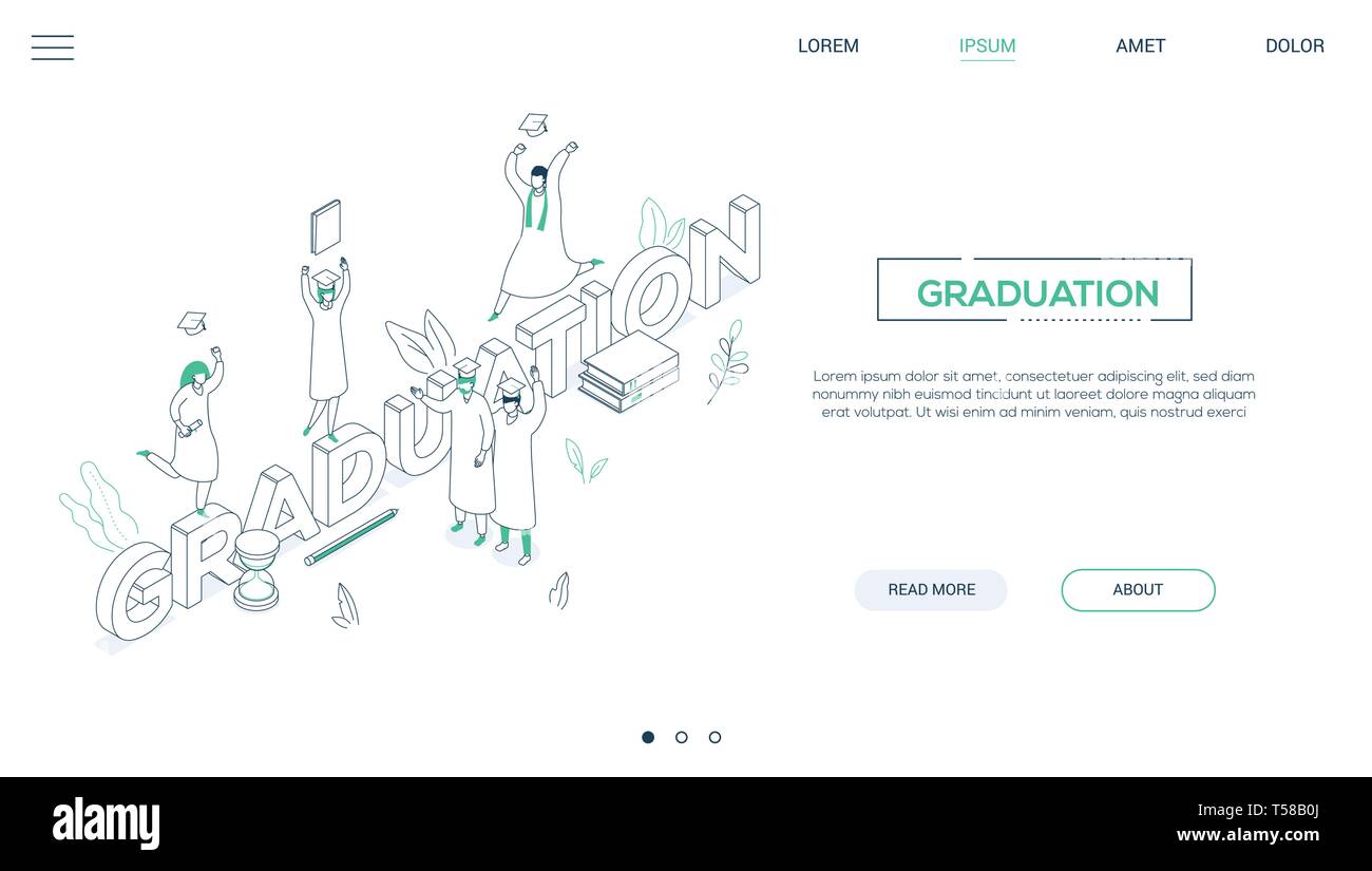 Graduation concept - line design style isometric web banner Stock Vector