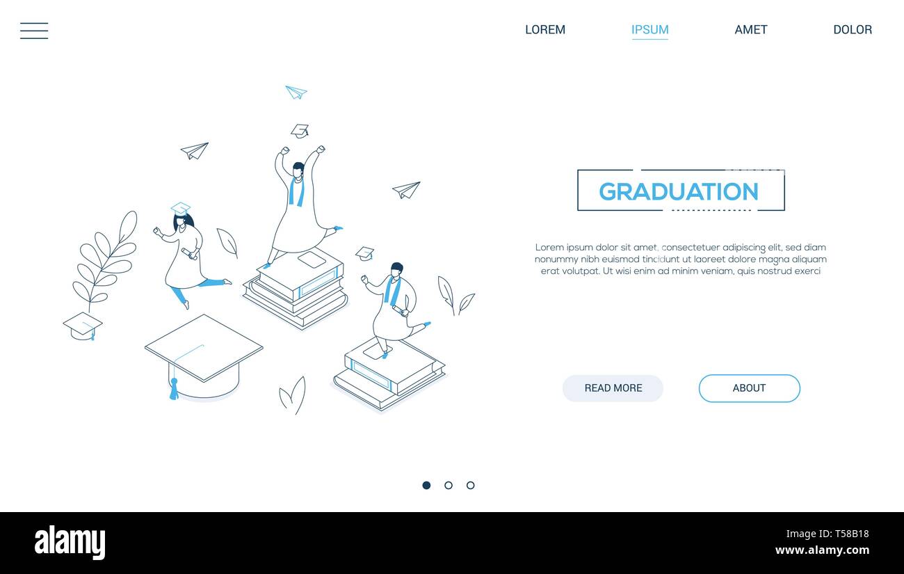 Graduation concept - line design style isometric web banner Stock Vector