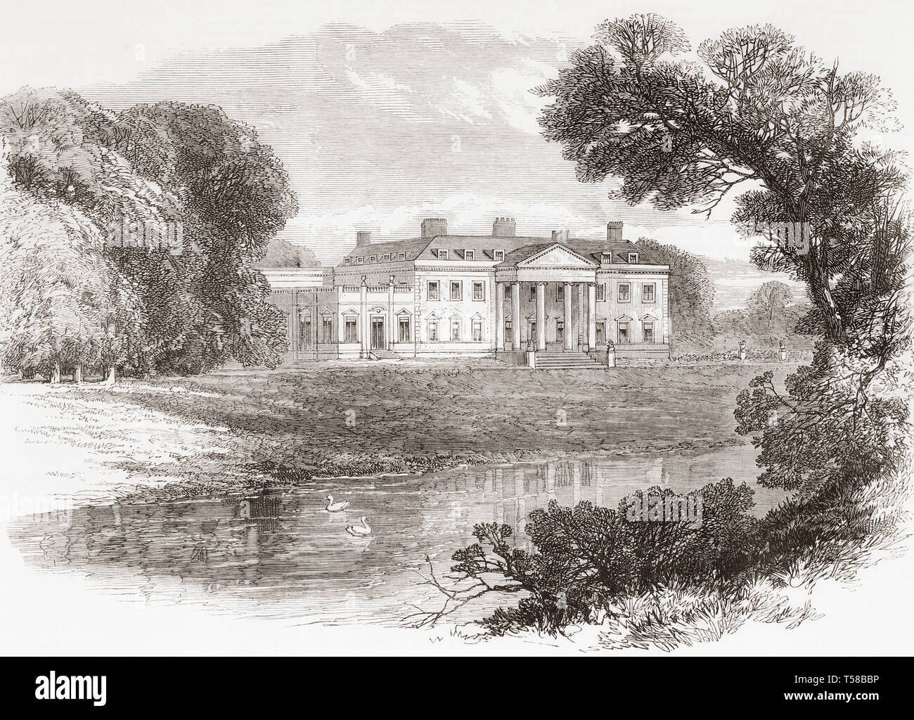 Broadlands, Romsey, Hampshire, England.  The country seat and birthplace of Lord Palmerston.  From The Illustrated London News, published 1865. Stock Photo