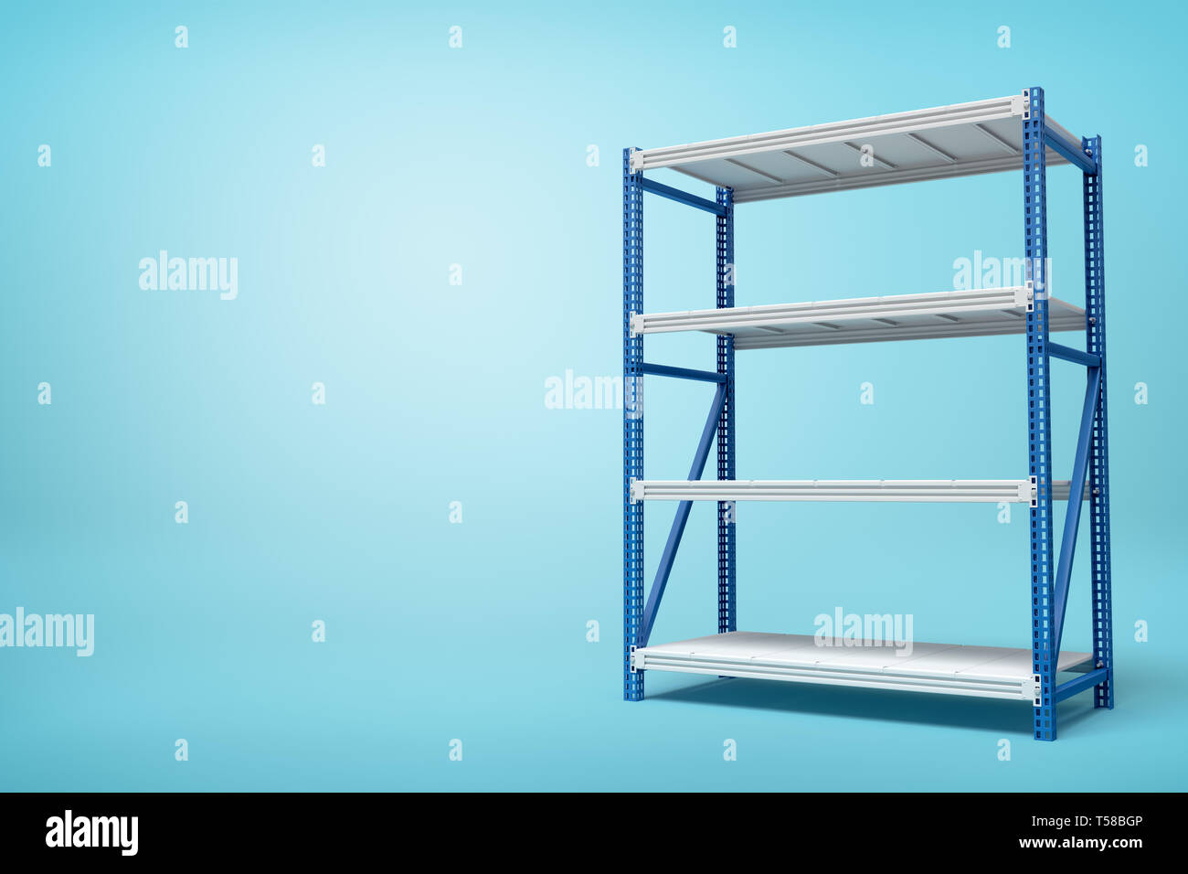 3d rendering of silver blue metal rack on blue background Stock Photo