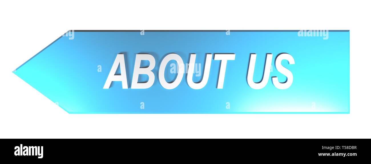ABOUT US on blue arrow - 3D rendering Stock Photo - Alamy