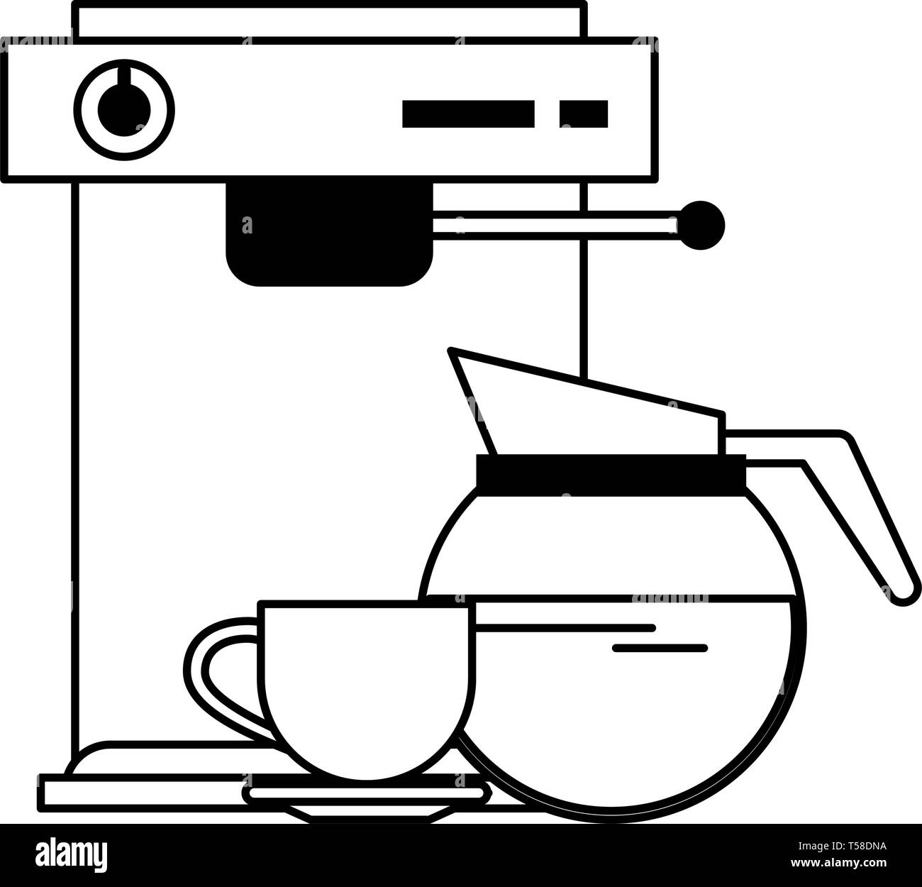 Espresso machine with coffee pot in black and white Stock Vector