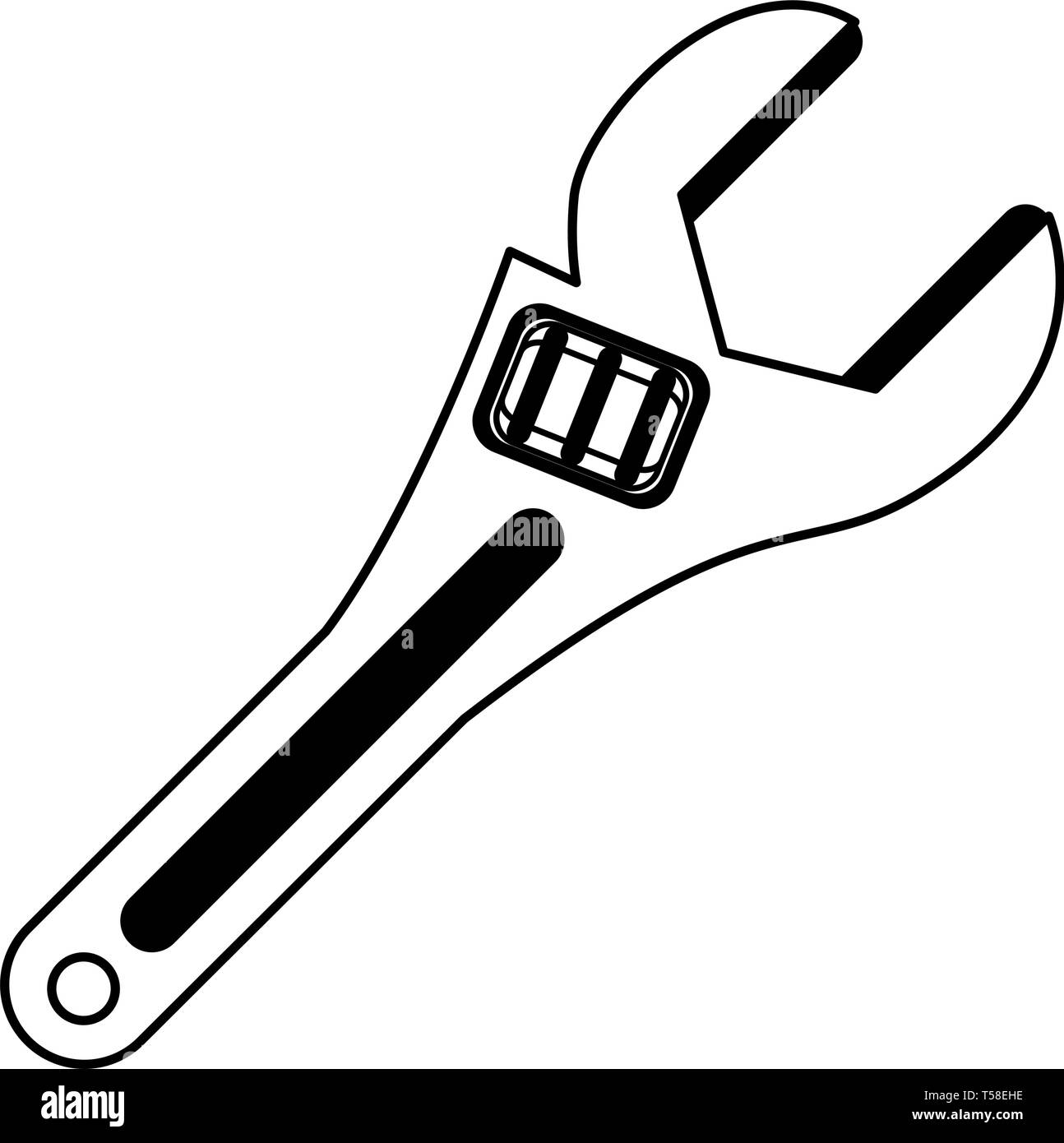 Monkey wrench construction and repair work isolated in black and white