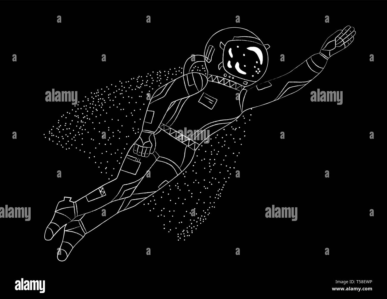 Astronaut flies like a superman, vector illustration Stock Vector