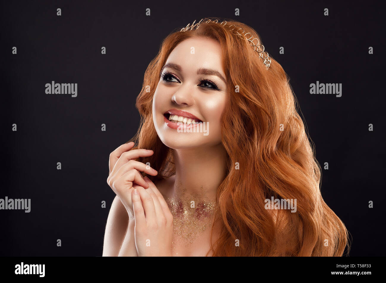 beauty smile portrait red girl Stock Photo