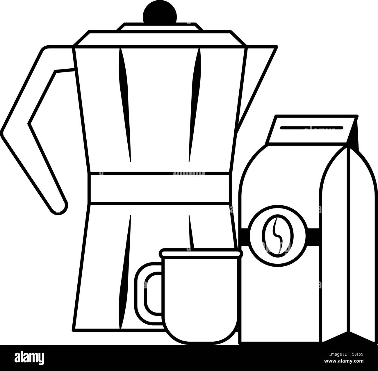 Coffee bag sealed with kettle in black and white Stock Vector