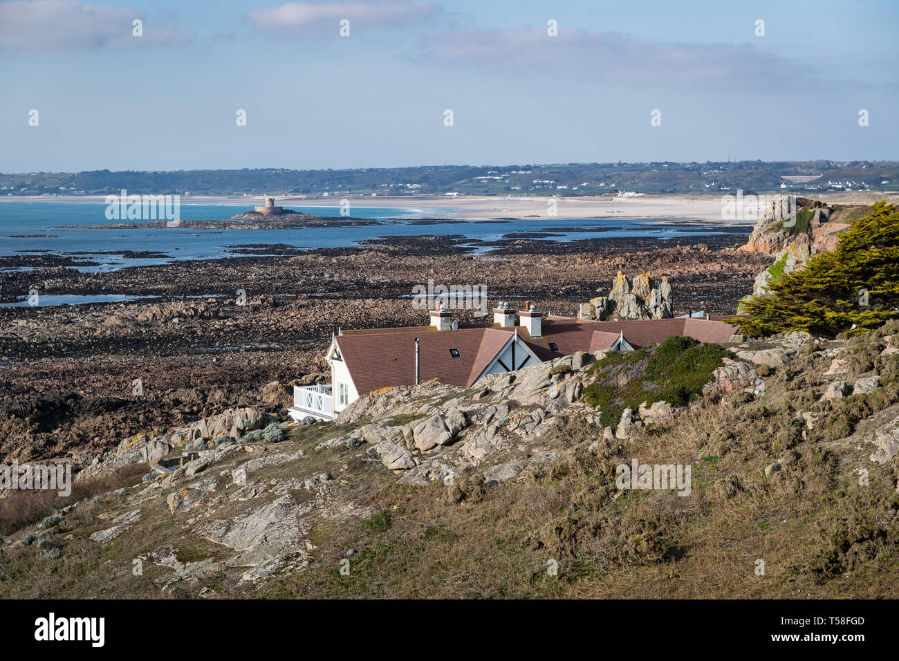 View across St Ouen's Bay, Jersey Channel Islands Stock Photo