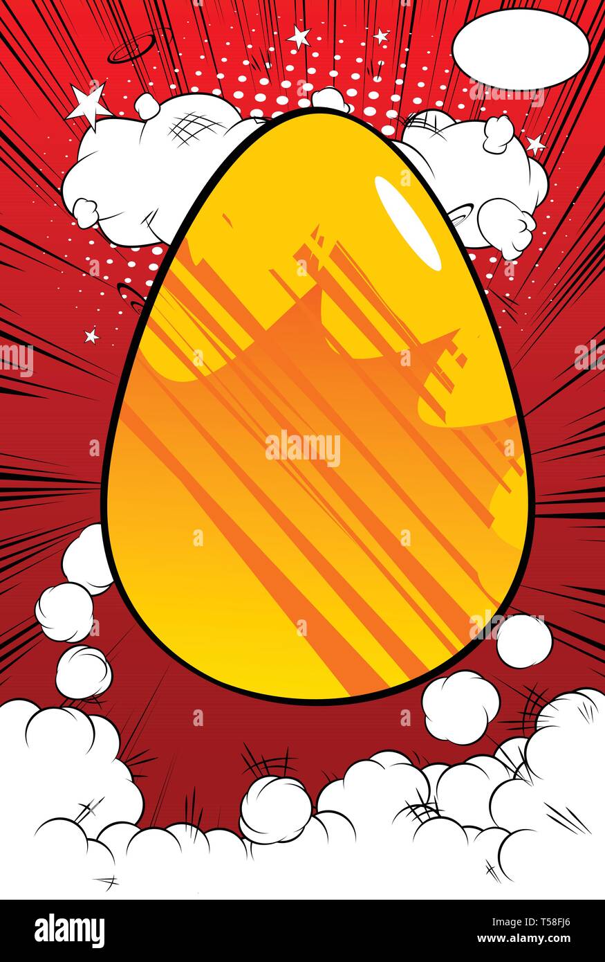 Vector cartoon colored Easter egg. Illustrated holiday sign on comic book background. Stock Vector