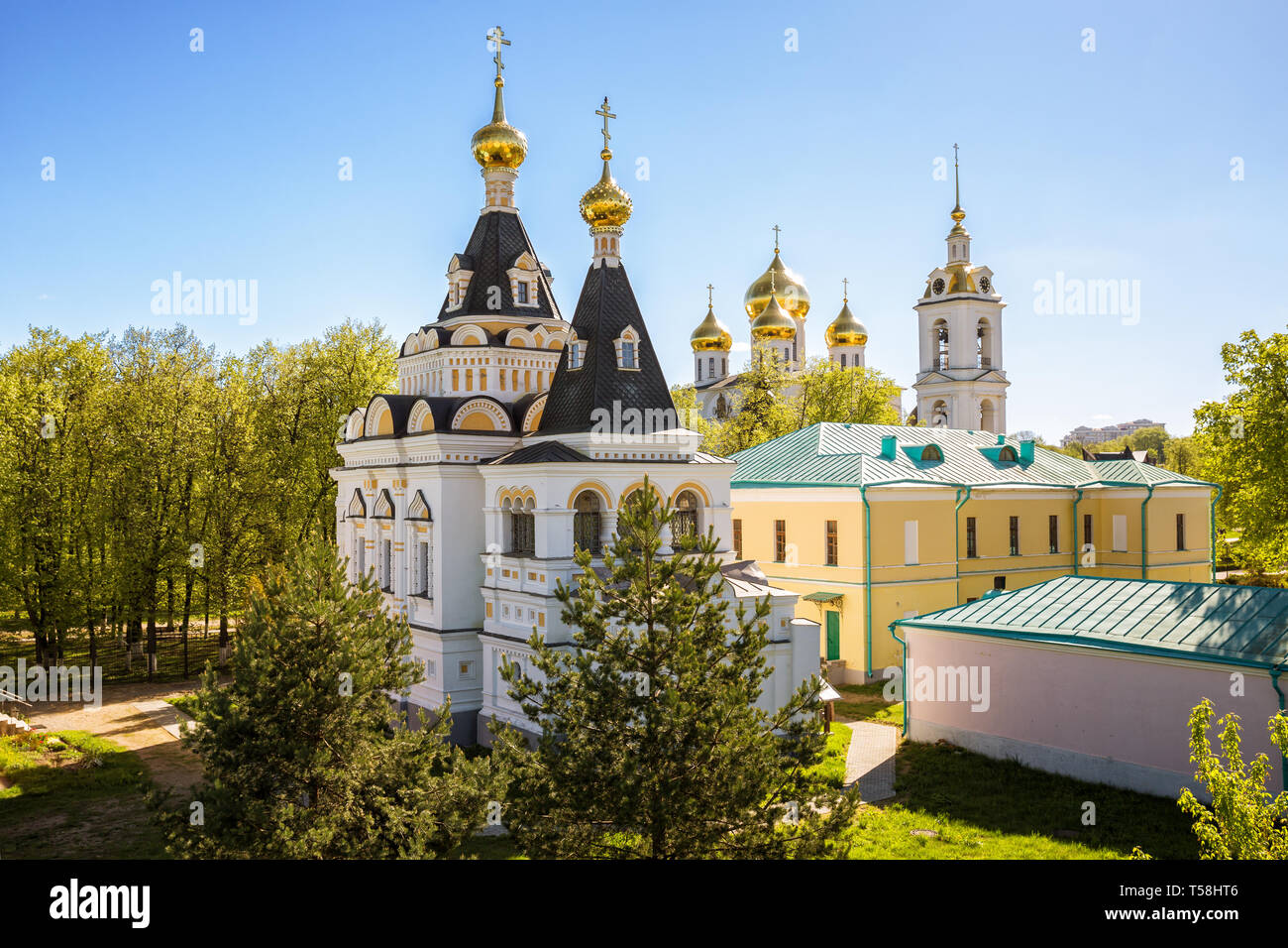 Elizabethan Church and Assumption Cathedral in the Kremlin of ancient Russian city of Dmitrov, Moscow Region, Russia Stock Photo