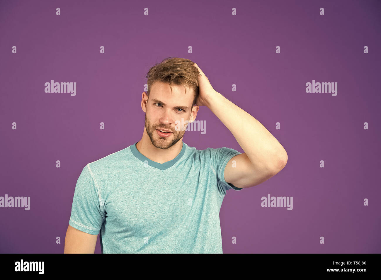 Beauty Care Advice Sportsman Man With Bristle Satisfied Face In