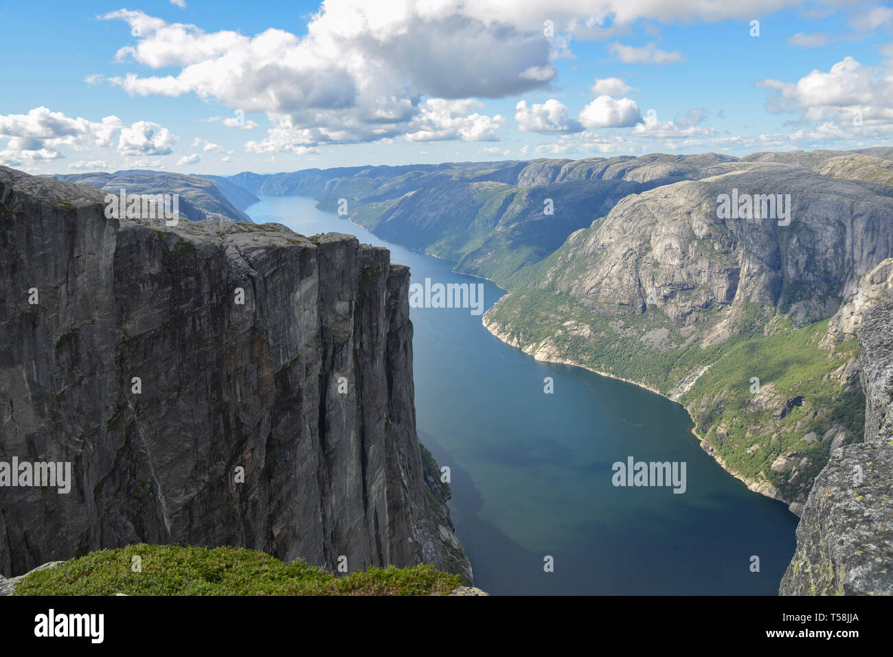 Amazing natural landscape of Norwegian fjord and mountains. Lysefjord, Stavanger, near Kjerag and Preikestolen (Pulpit Rock). Stock Photo
