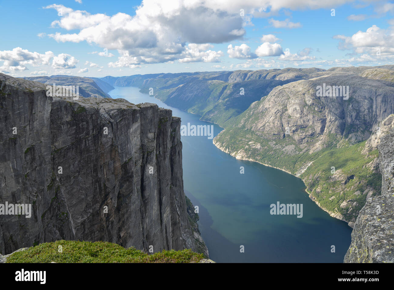 Amazing natural landscape of Norwegian fjord and mountains. Lysefjord, Stavanger, near Kjerag and Preikestolen (Pulpit Rock). Stock Photo