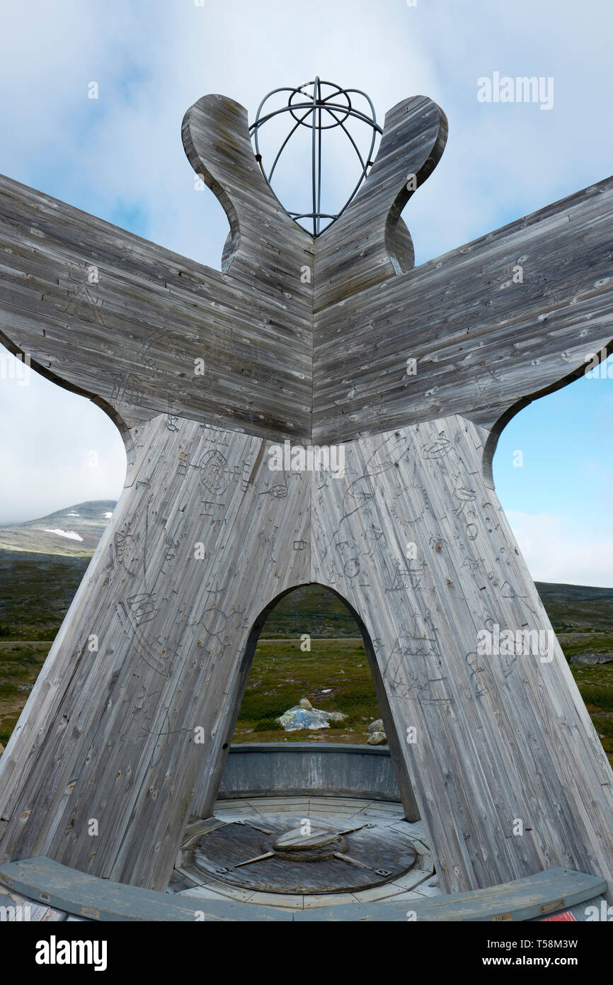 The Polar Circle monument at the Arctic Circle Centre situated on the E6 road in the Saltfjellet mountains in the county of Nordland Norway Stock Photo